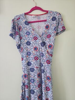 Boden Floral Wrap Dress in White, Blue, Pink